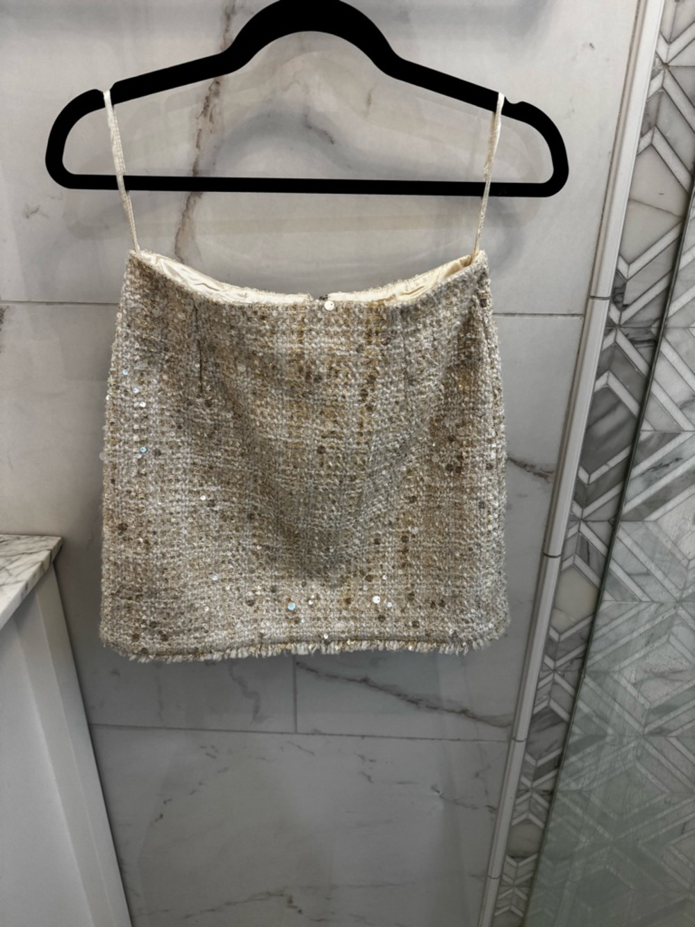 ANTONIO MELANI Cream Sequin Tweed Mini Skirt